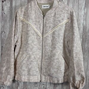 Line + Dot Boucle Tweed Bomber Jacket Fringe Trim